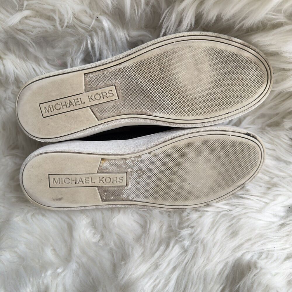 Michael Kors Womens Skyler Slip On Shoes Black Gold Fabric Knit Round Toe 10M - Picture 2 of 10